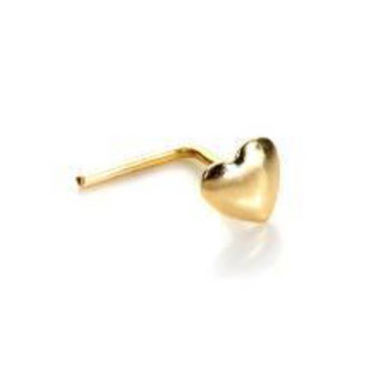 14Kt Gold Puff Heart Straight Nose Stud